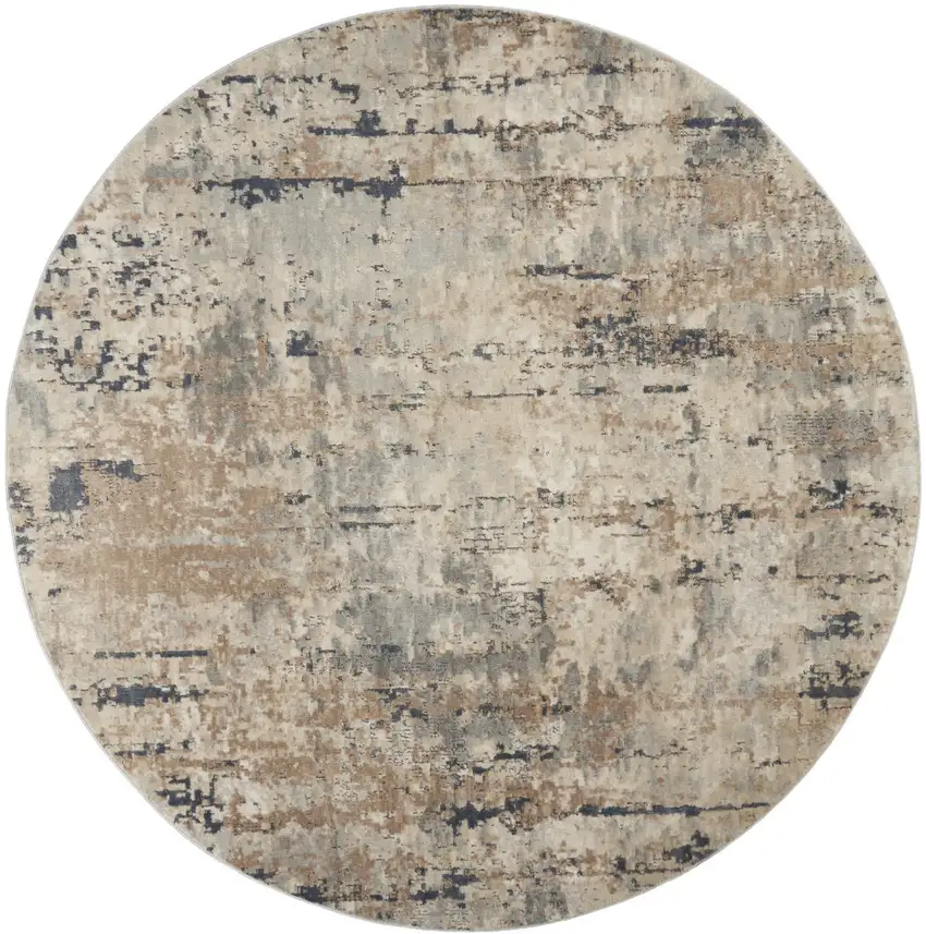 10' Beige and Gray Round Abstract Power Loom Area Rug Photo 6