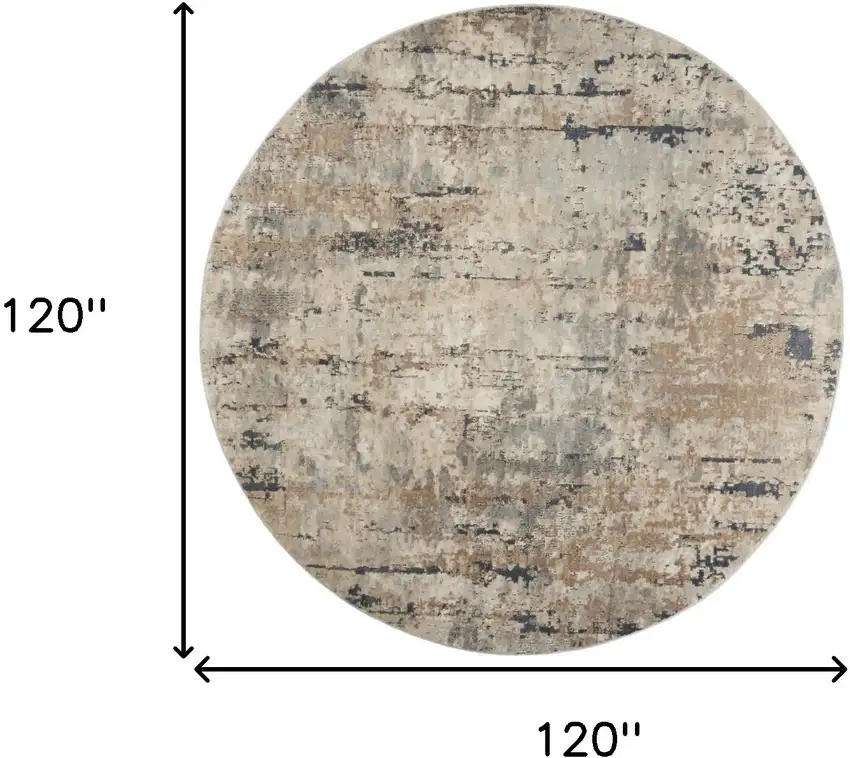 10' Beige and Gray Round Abstract Power Loom Area Rug Photo 3