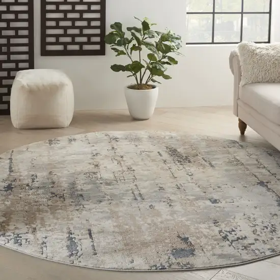 10' Beige and Gray Round Abstract Power Loom Area Rug Photo 5