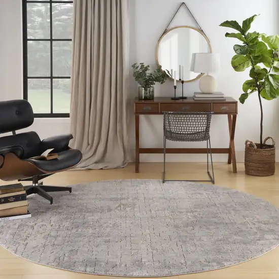 8' Beige and Gray Round Abstract Power Loom Area Rug Photo 6