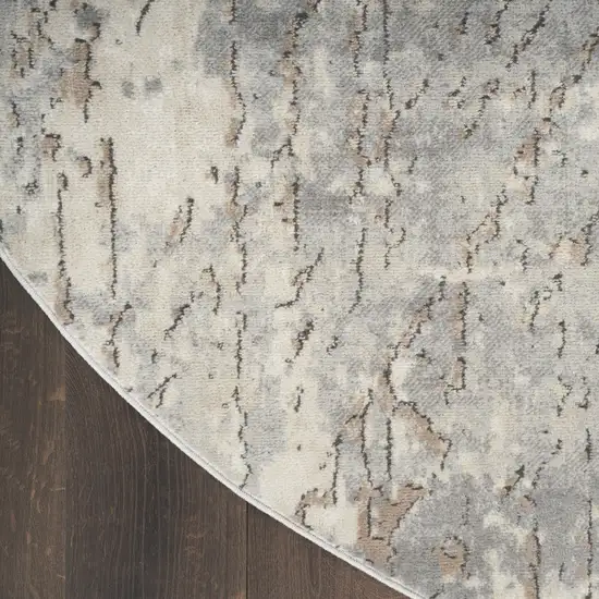 8' Beige and Gray Round Abstract Power Loom Area Rug Photo 9