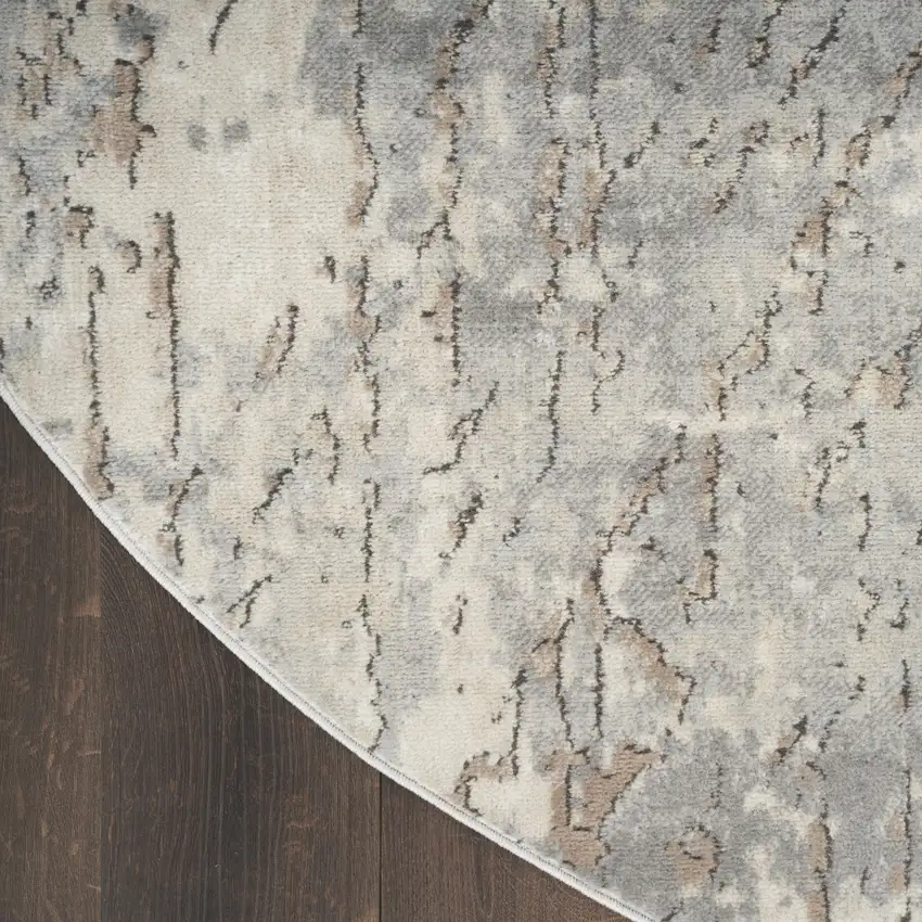 8' Beige and Gray Round Abstract Power Loom Area Rug Photo 9