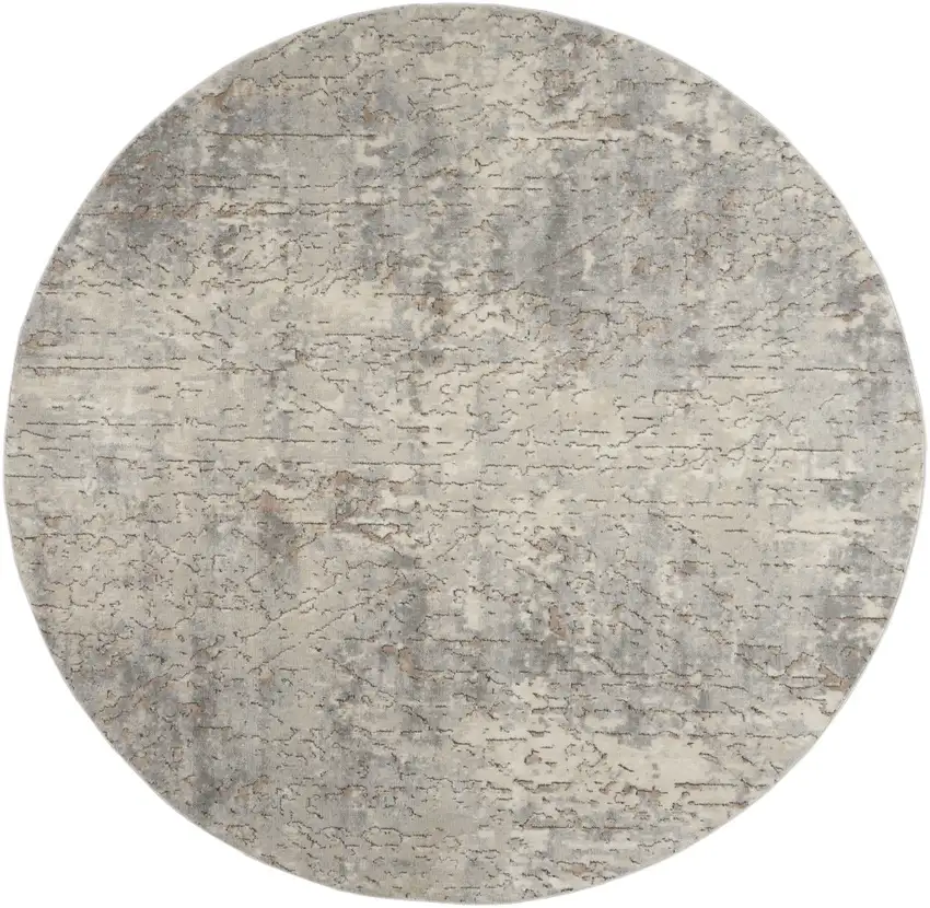 8' Beige and Gray Round Abstract Power Loom Area Rug Photo 2