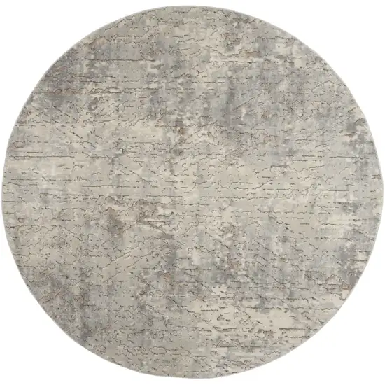 8' Beige and Gray Round Abstract Power Loom Area Rug Photo 4