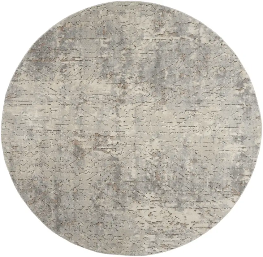 8' Beige and Gray Round Abstract Power Loom Area Rug Photo 4