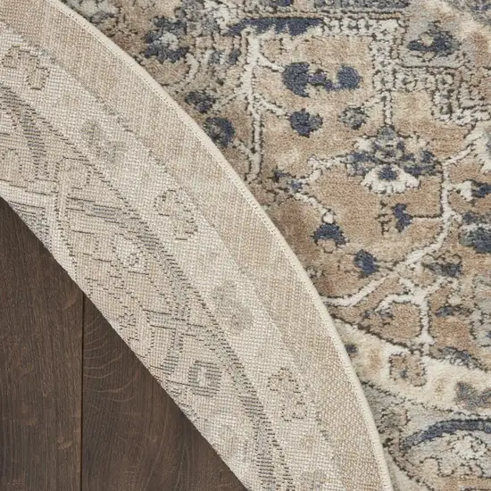 10' Beige and Gray Round Medallion Power Loom Distressed Area Rug Photo 8
