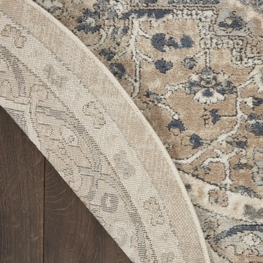 10' Beige and Gray Round Medallion Power Loom Distressed Area Rug Photo 8