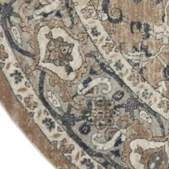 10' Beige and Gray Round Medallion Power Loom Distressed Area Rug Photo 3
