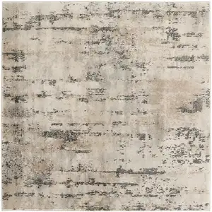 Photo of 4' Beige and Gray Square Abstract Power Loom Area Rug