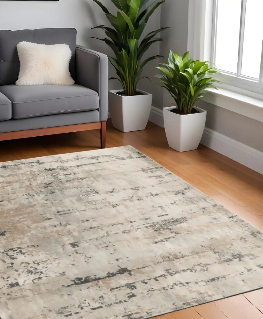 4' Beige and Gray Square Abstract Power Loom Area Rug Photo 1