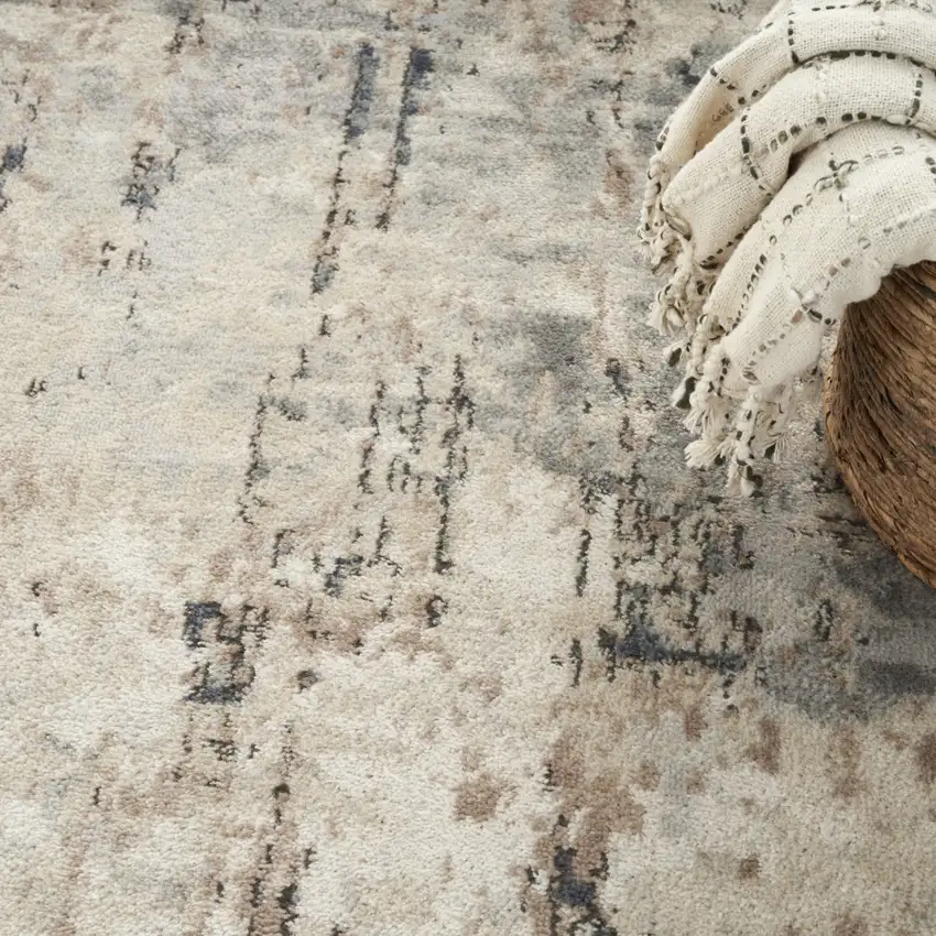 4' Beige and Gray Square Abstract Power Loom Area Rug Photo 9