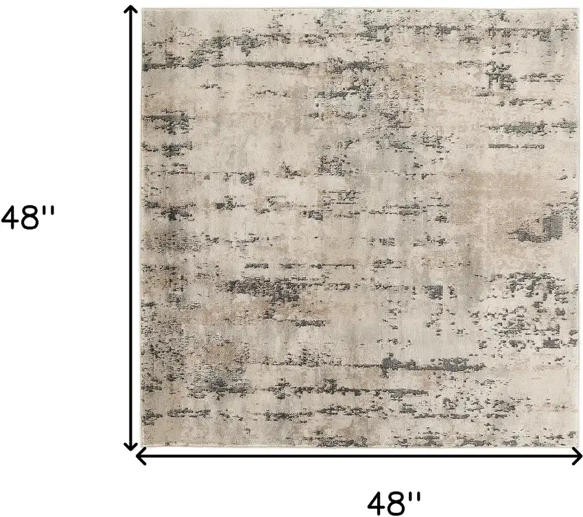 4' Beige and Gray Square Abstract Power Loom Area Rug Photo 3