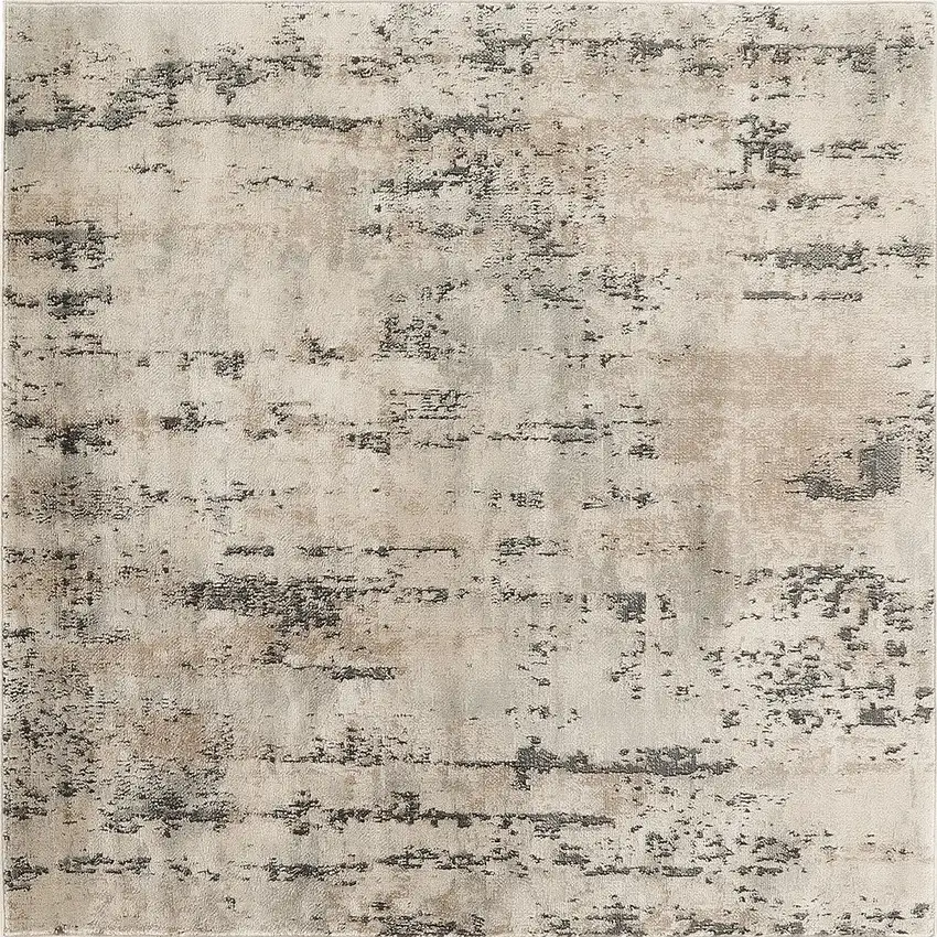 4' Beige and Gray Square Abstract Power Loom Area Rug Photo 8