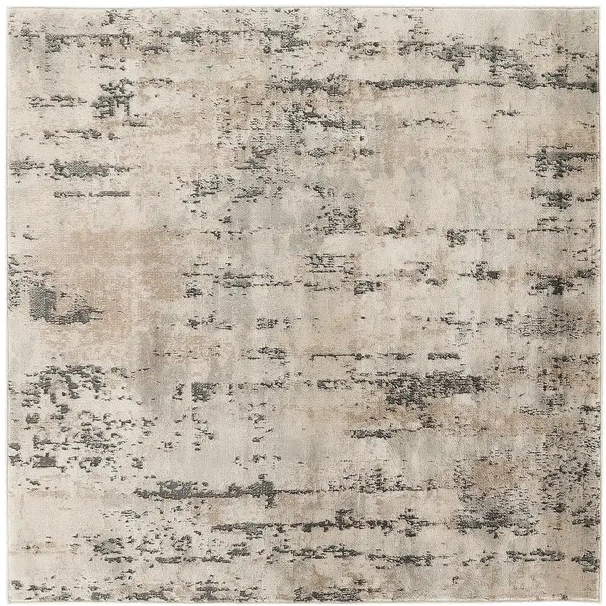 4' Beige and Gray Square Abstract Power Loom Area Rug Photo 3