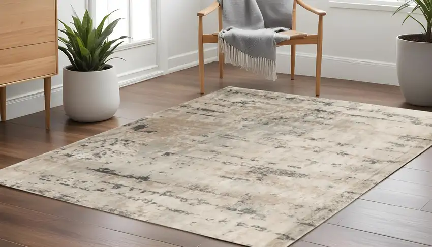 8' Beige and Gray Square Abstract Power Loom Area Rug Photo 1