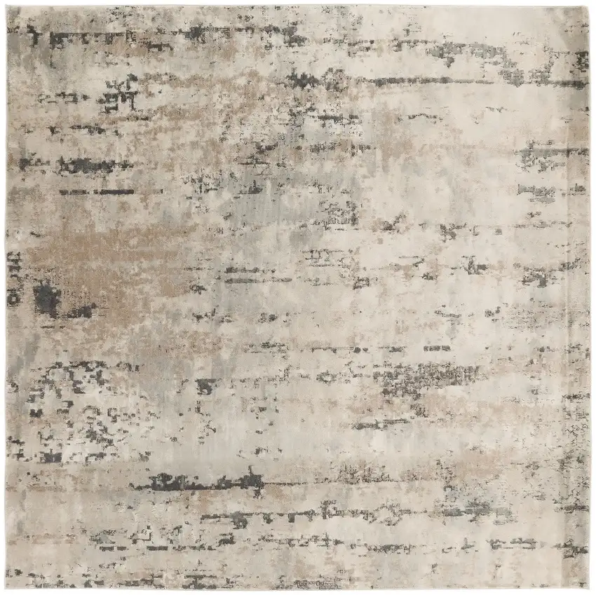 8' Beige and Gray Square Abstract Power Loom Area Rug Photo 9