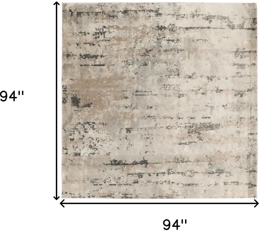 8' Beige and Gray Square Abstract Power Loom Area Rug Photo 3