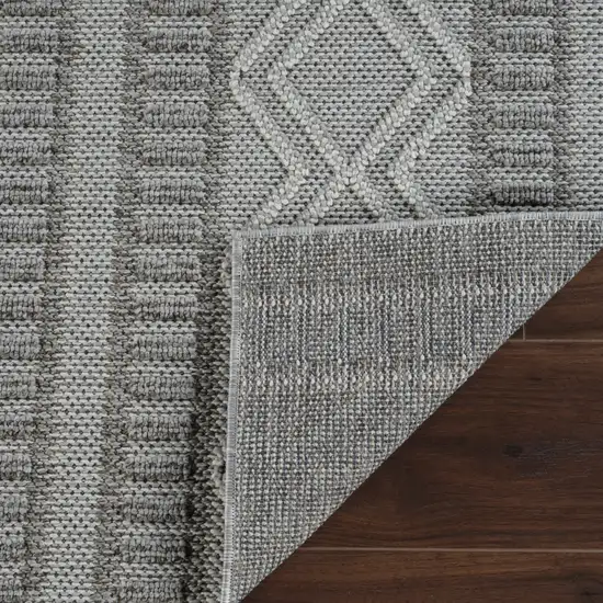 8' Beige and Gray Striped Distressed Indoor Outdoor Runner Rug Photo 5