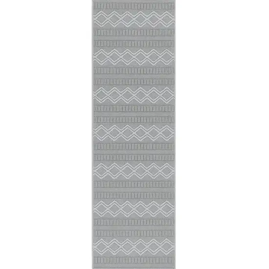 8' Beige And Gray Striped Distressed Indoor Outdoor Runner Rug Photo 7