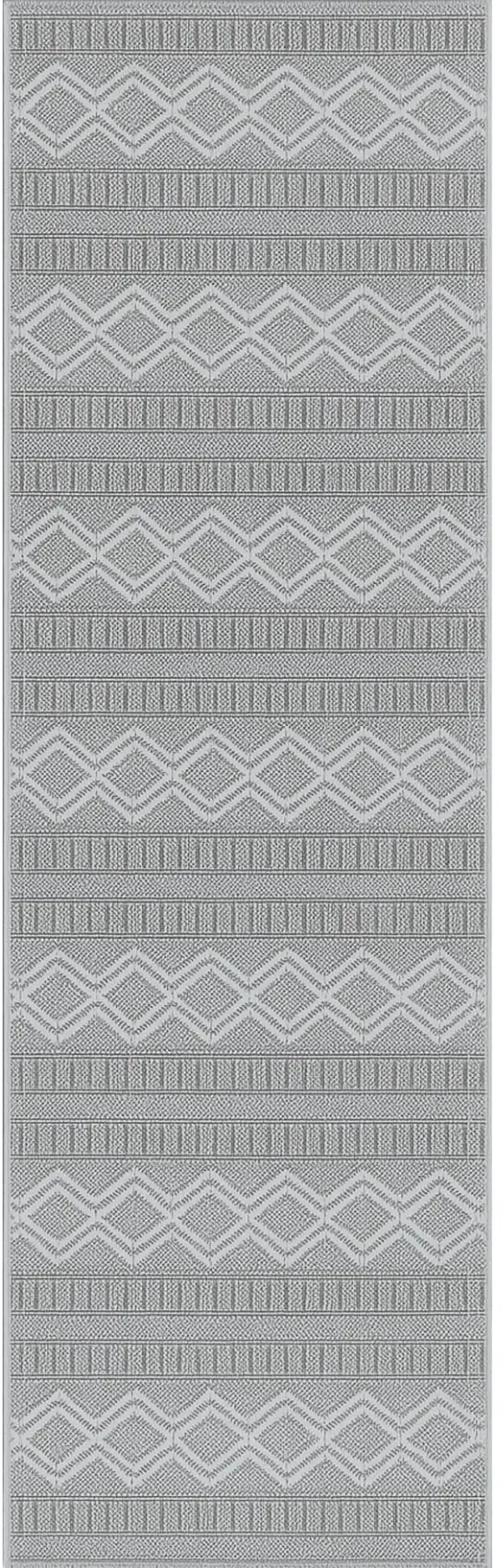 8' Beige And Gray Striped Distressed Indoor Outdoor Runner Rug Photo 7