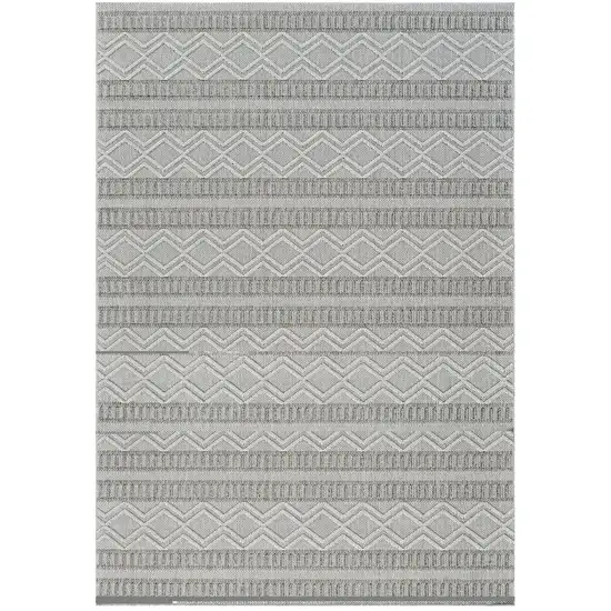8' Beige and Gray Striped Distressed Indoor Outdoor Runner Rug Photo 2