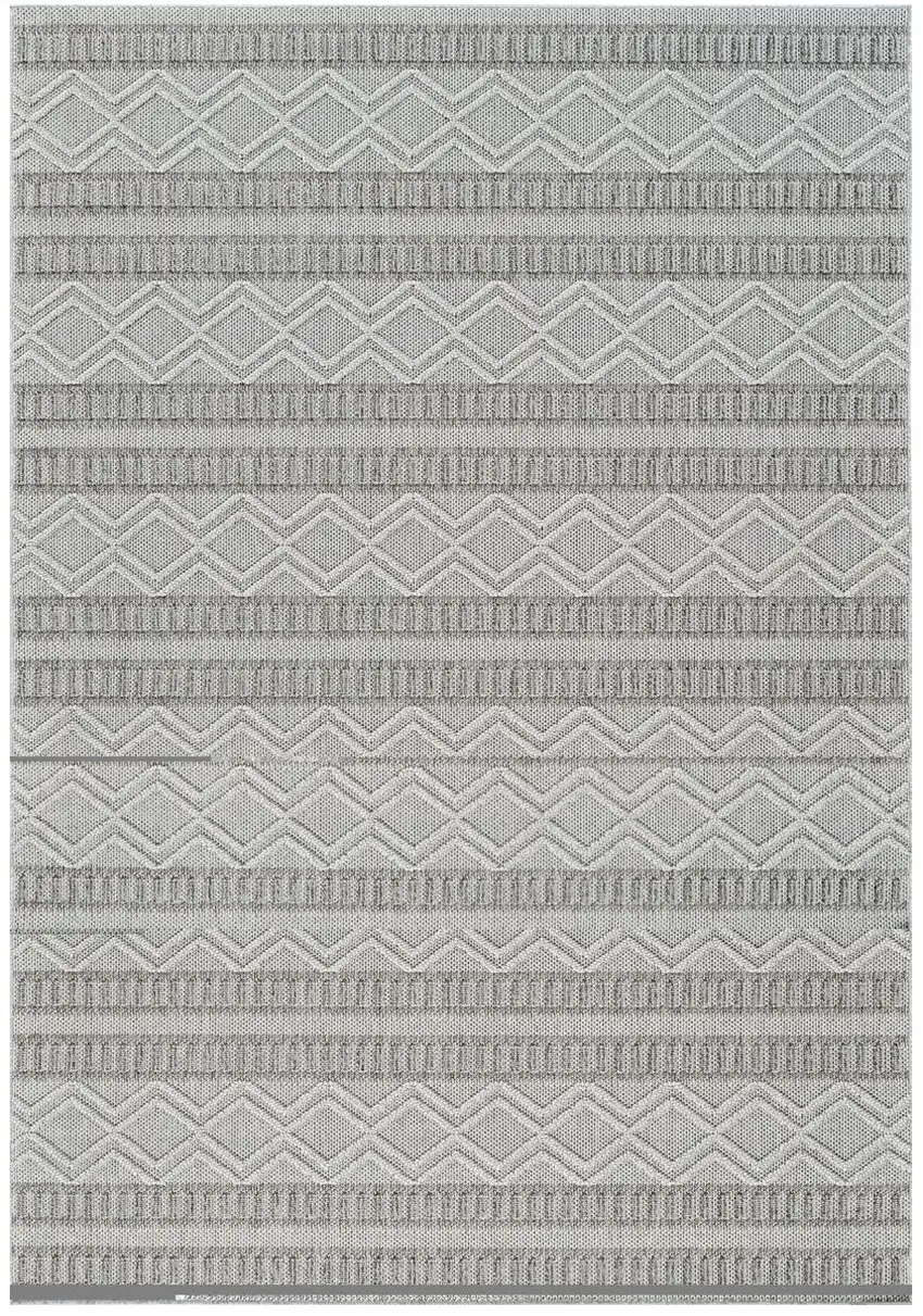8' Beige and Gray Striped Distressed Indoor Outdoor Runner Rug Photo 2