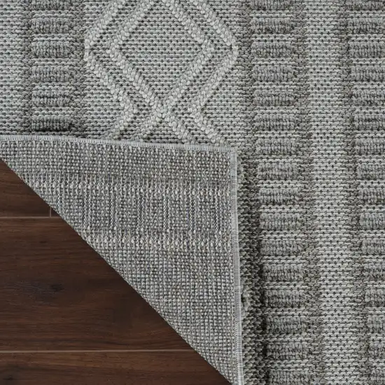 8' Beige and Gray Striped Distressed Indoor Outdoor Runner Rug Photo 7