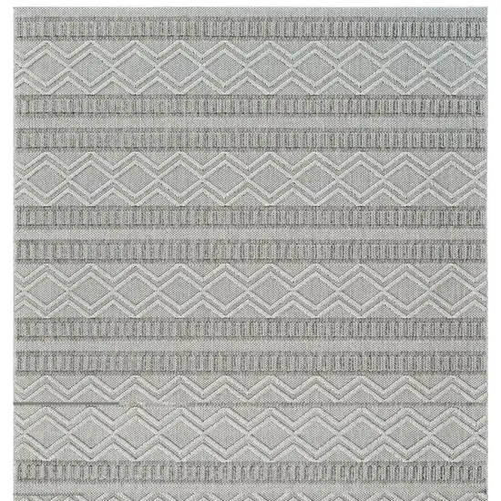 8' Beige and Gray Striped Distressed Indoor Outdoor Runner Rug Photo 4
