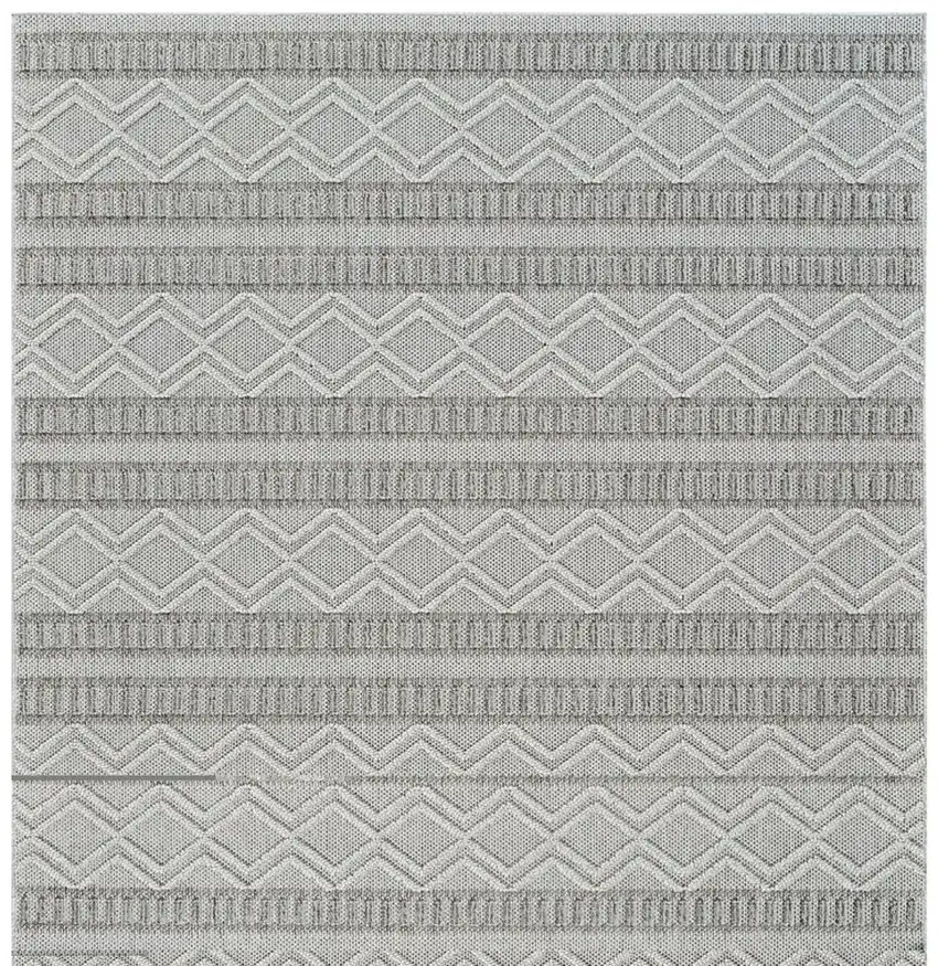 8' Beige and Gray Striped Distressed Indoor Outdoor Runner Rug Photo 4