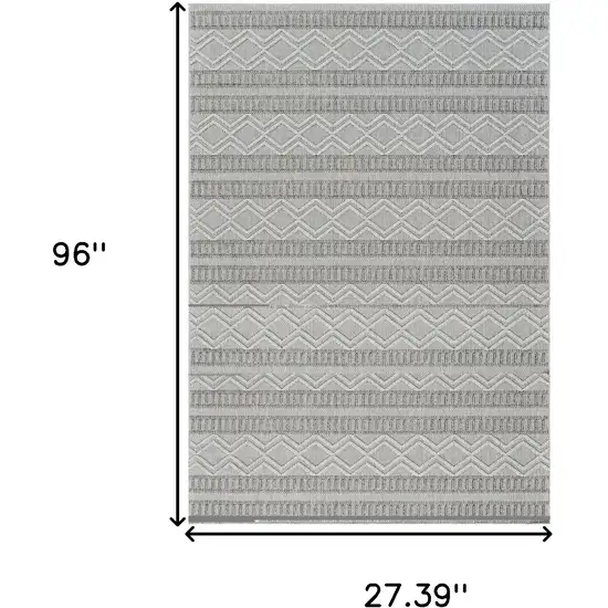 8' Beige and Gray Striped Distressed Indoor Outdoor Runner Rug Photo 3