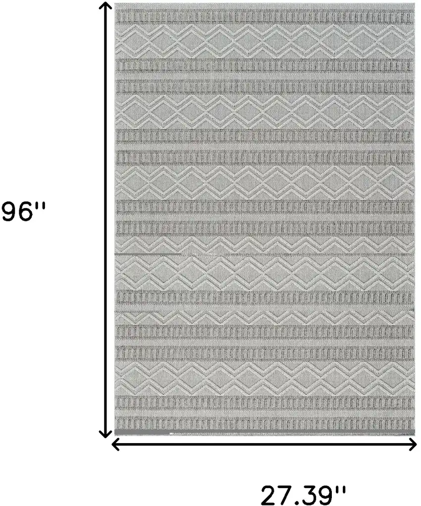 8' Beige and Gray Striped Distressed Indoor Outdoor Runner Rug Photo 3