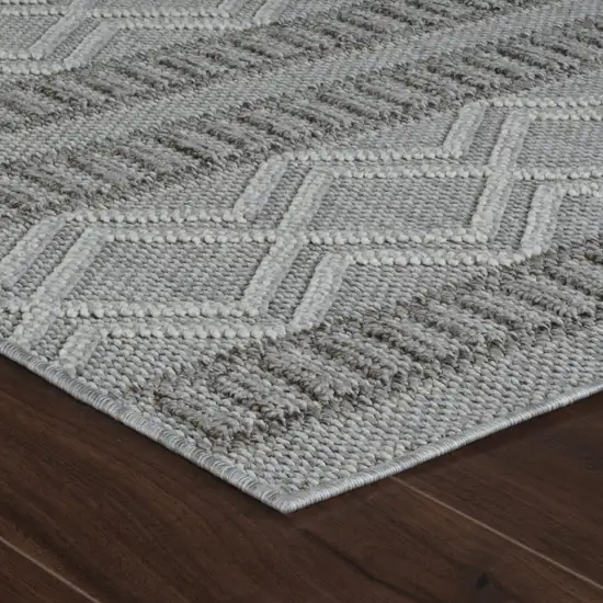 8' Beige and Gray Striped Distressed Indoor Outdoor Runner Rug Photo 6