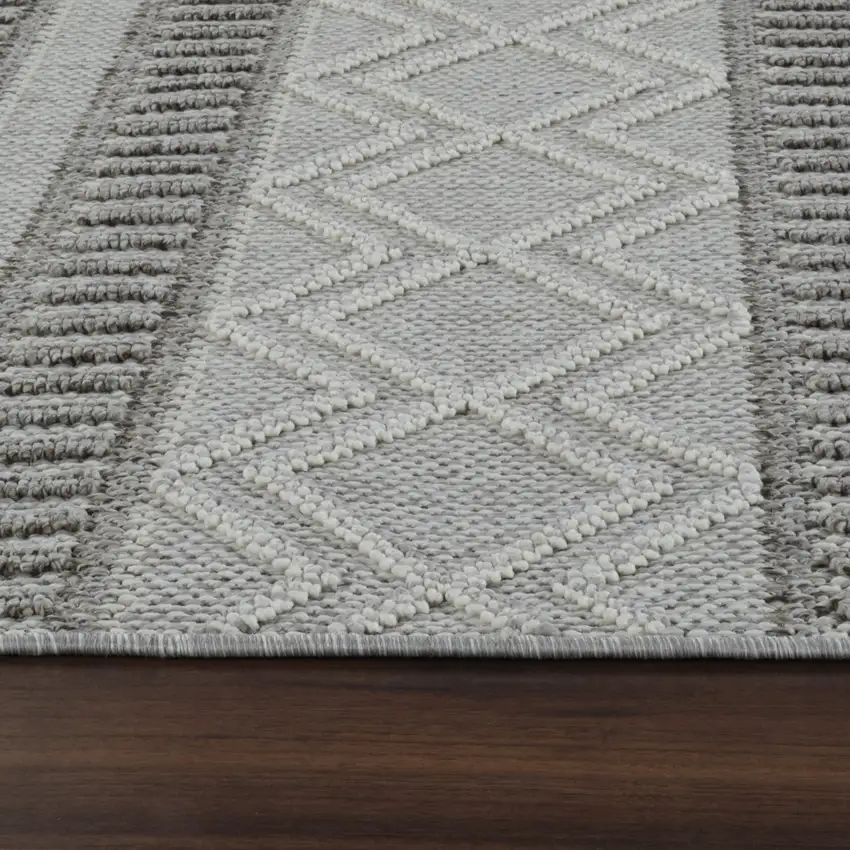8' Beige And Gray Striped Distressed Indoor Outdoor Runner Rug Photo 8
