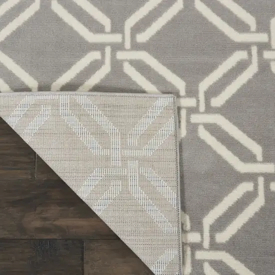 7' Beige and Gray Trellis Runner Rug Photo 7
