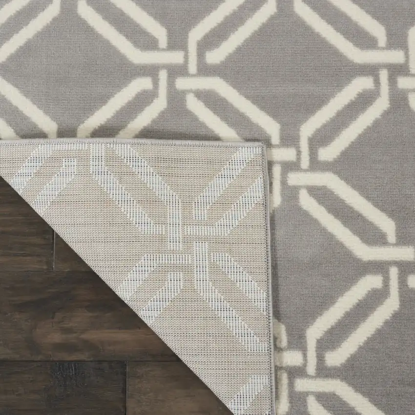 7' Beige and Gray Trellis Runner Rug Photo 7