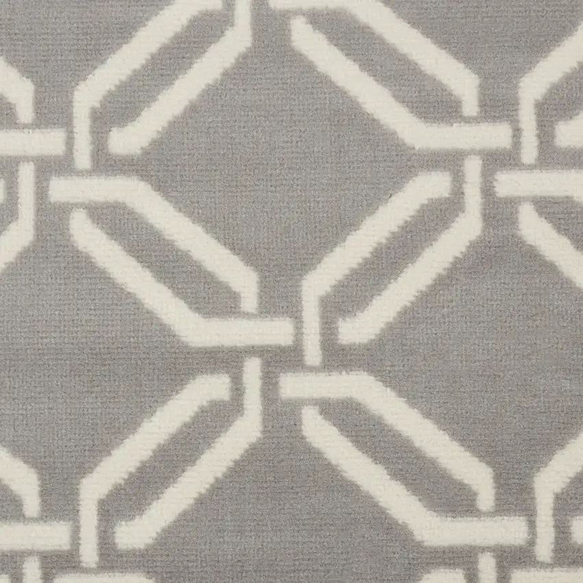7' Beige and Gray Trellis Runner Rug Photo 6