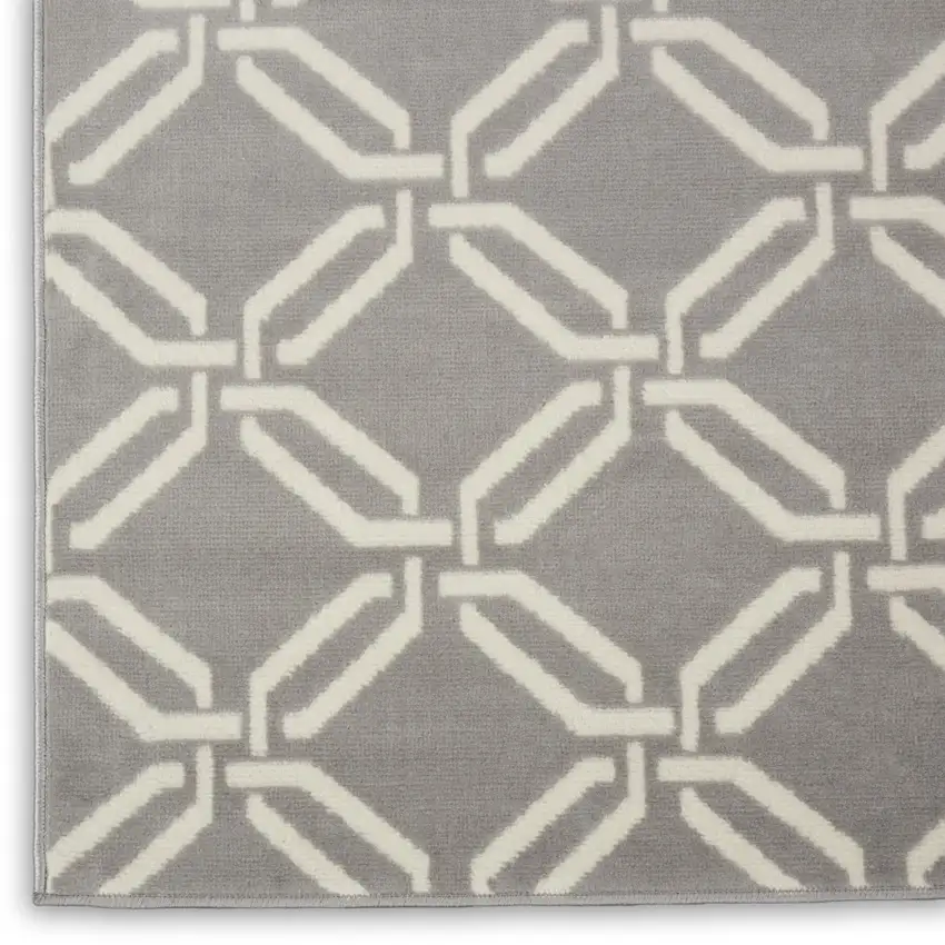 7' Beige and Gray Trellis Runner Rug Photo 1