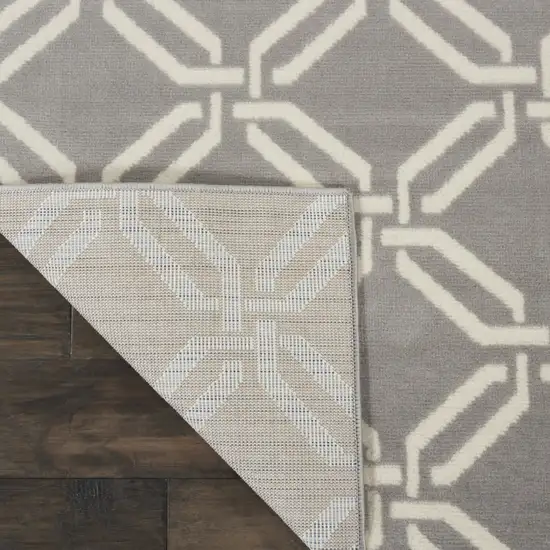 7' Beige and Gray Trellis Runner Rug Photo 8