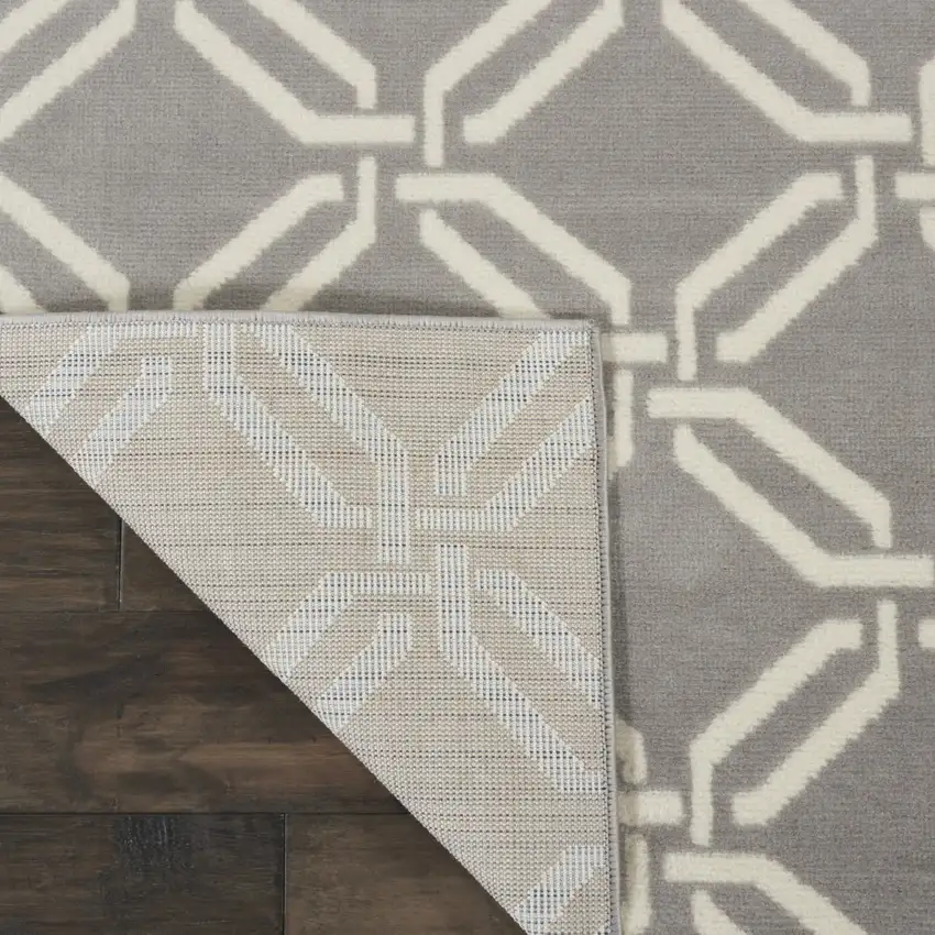 7' Beige and Gray Trellis Runner Rug Photo 8