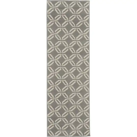 7' Beige and Gray Trellis Runner Rug Photo 2