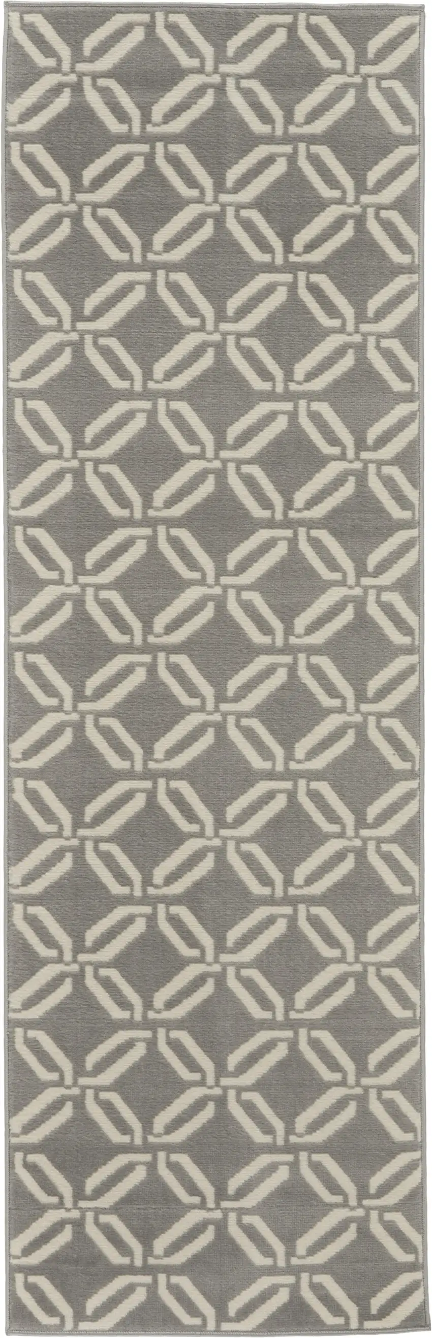 7' Beige and Gray Trellis Runner Rug Photo 2