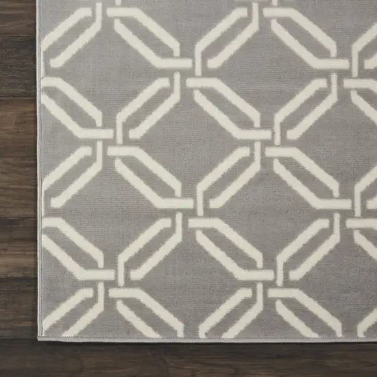 7' Beige and Gray Trellis Runner Rug Photo 5