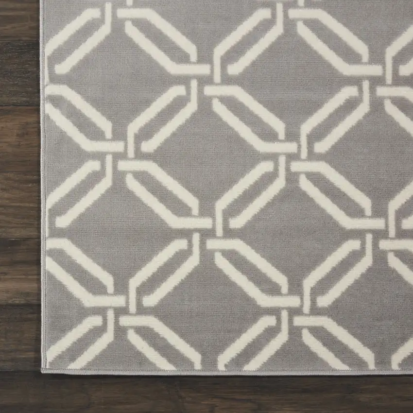 7' Beige and Gray Trellis Runner Rug Photo 5