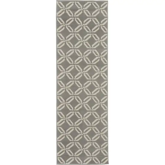 7' Beige and Gray Trellis Runner Rug Photo 4
