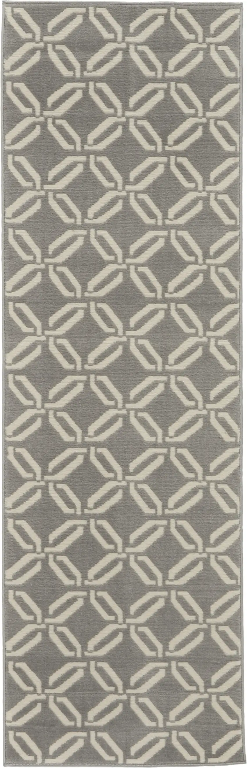 7' Beige and Gray Trellis Runner Rug Photo 4
