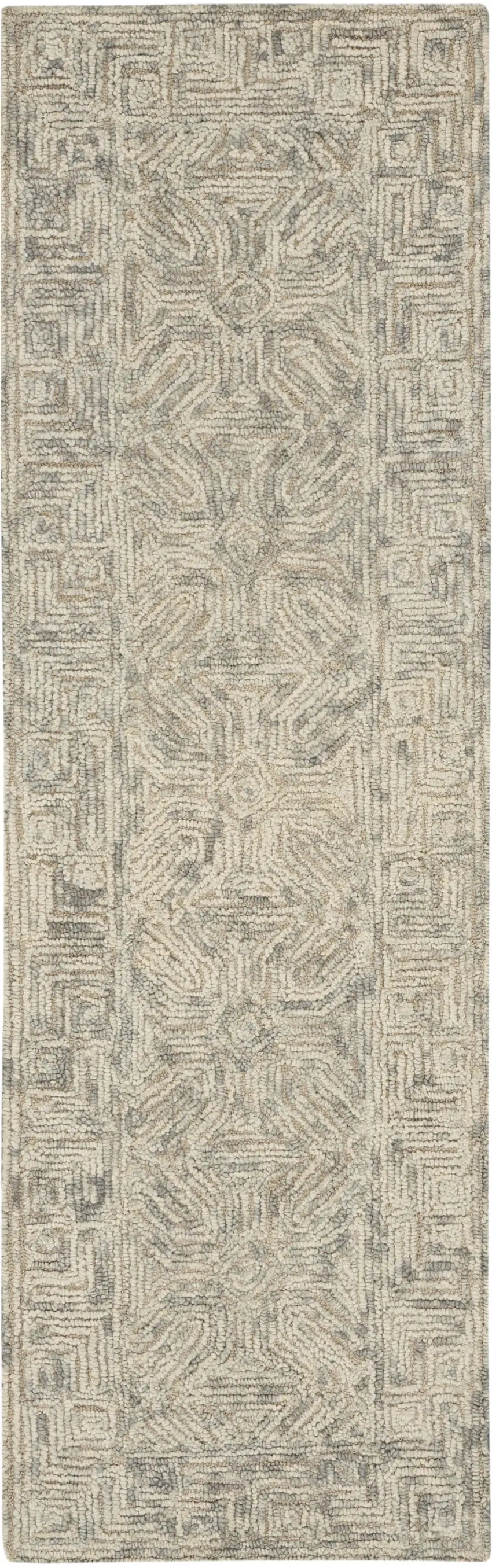 8' Beige and Gray Wool Abstract Geometric Runner Rug Photo 7