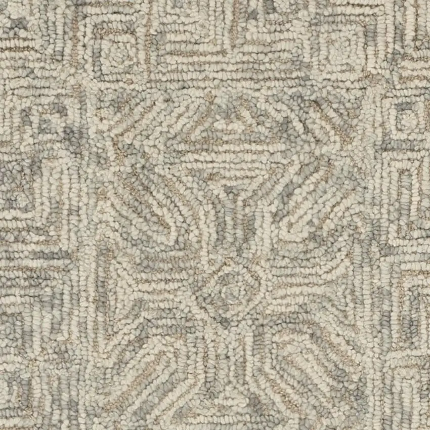 8' Beige and Gray Wool Abstract Geometric Runner Rug Photo 3