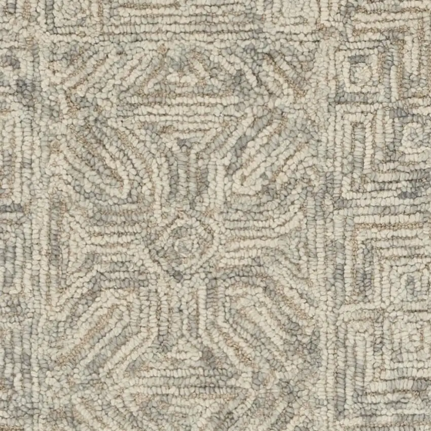 8' Beige and Gray Wool Abstract Geometric Runner Rug Photo 6