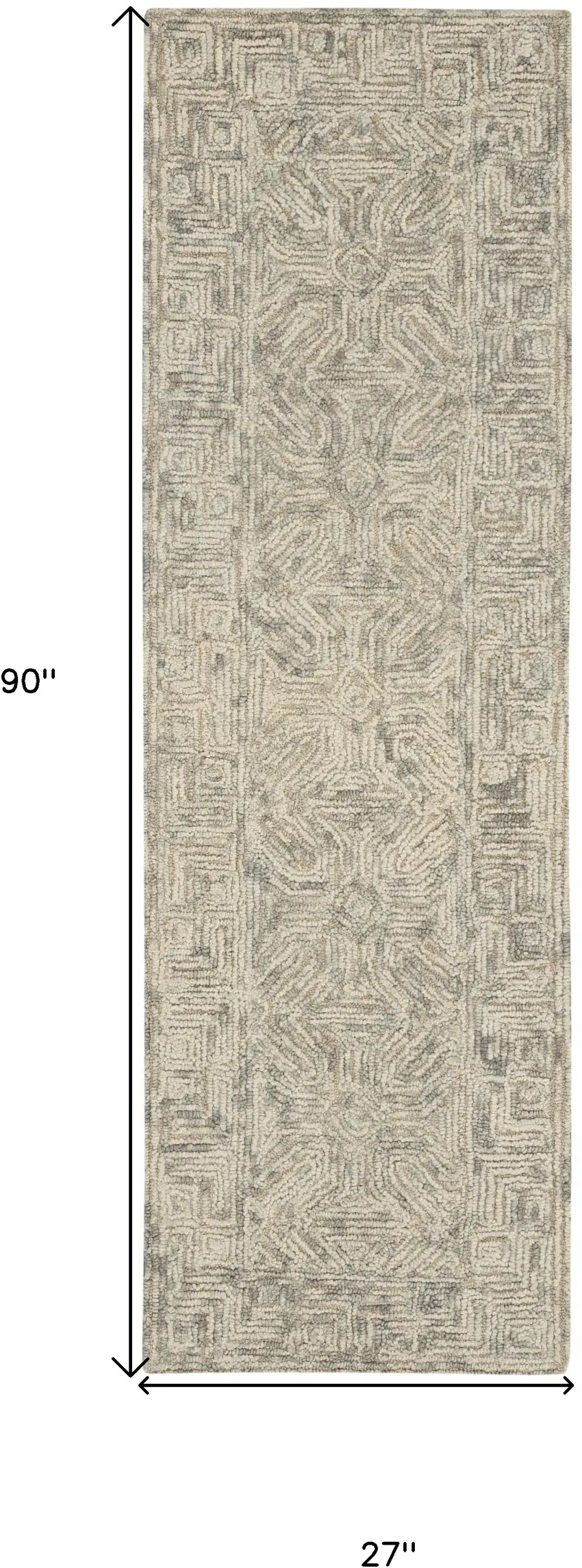 8' Beige and Gray Wool Abstract Geometric Runner Rug Photo 3