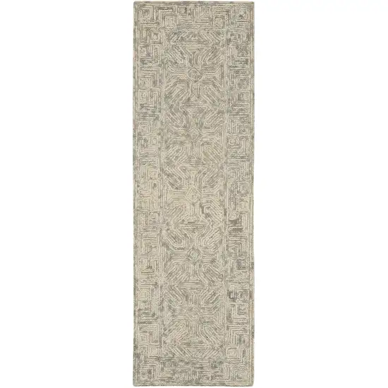 8' Beige and Gray Wool Abstract Geometric Runner Rug Photo 2